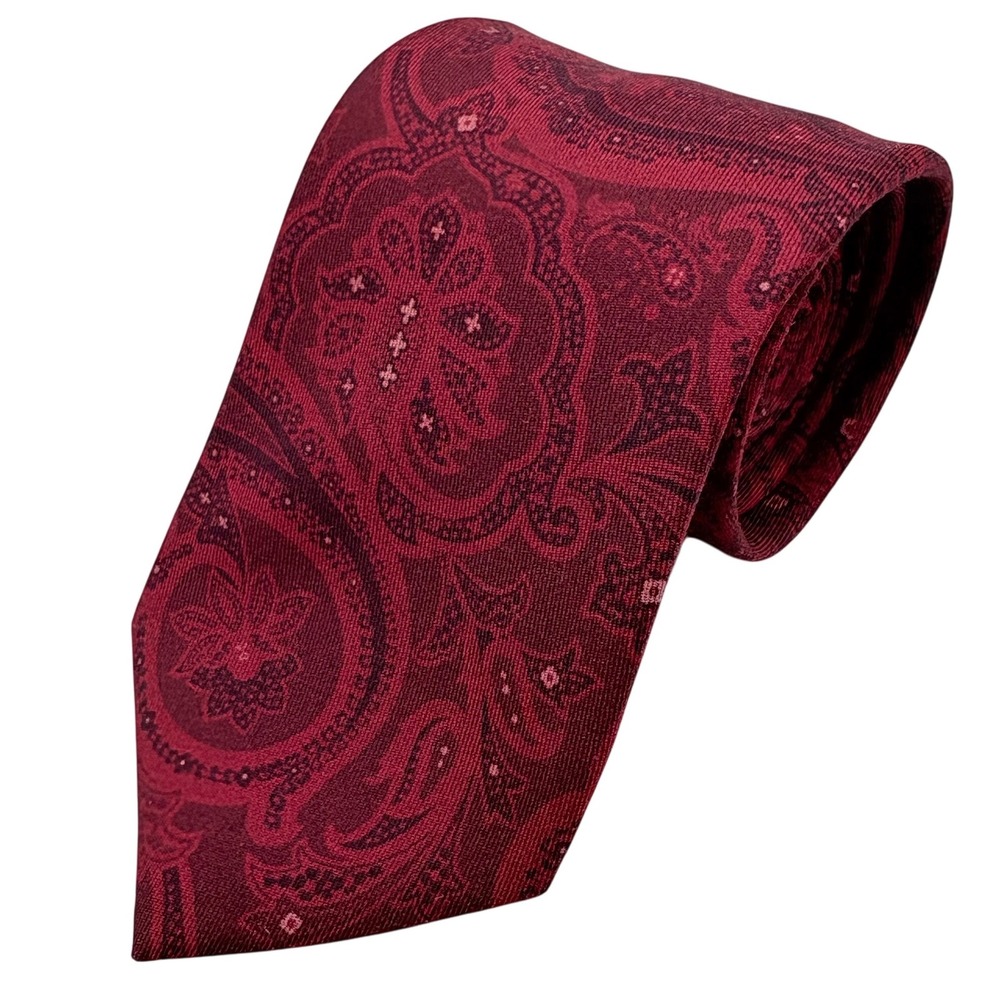 Luciano‎ Barbera Men's Tie 100% Silk PAISLEY Dark Red Italy Long 3.25" X 64"